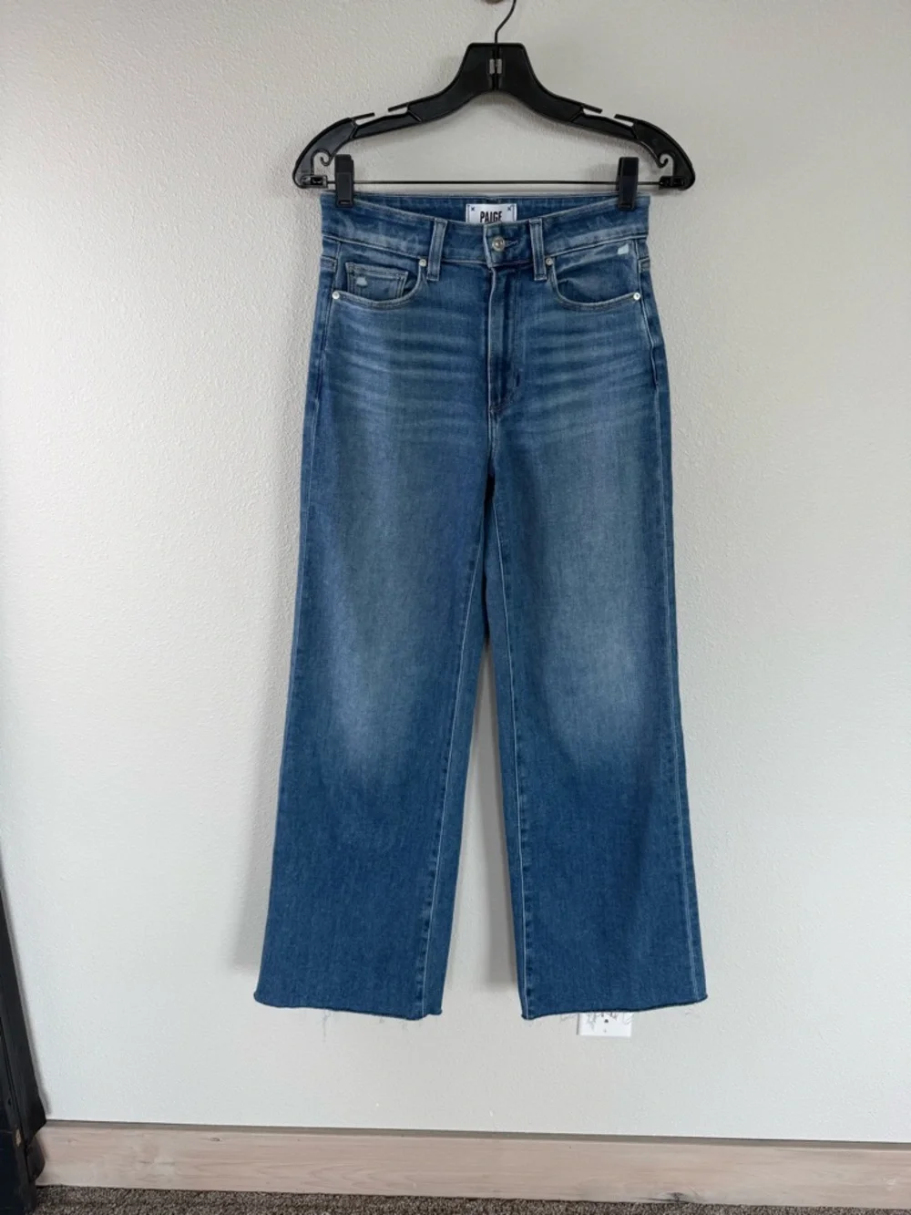 PAIGE Anessa High Rise Wide Leg Raw Hem Jeans Flamenco Distressed Denim 25 - Picture 3 of 13